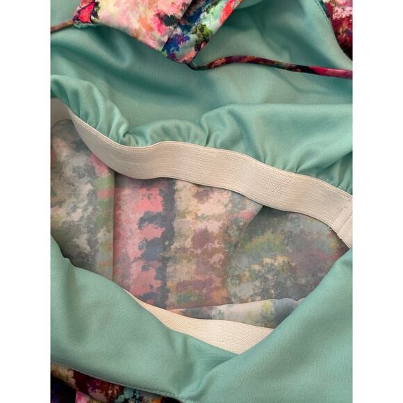 Nicole Miller Watercolor Abstract Print Satin Charmeuse Slip Maxi Dress Size L - Picture 8 of 8